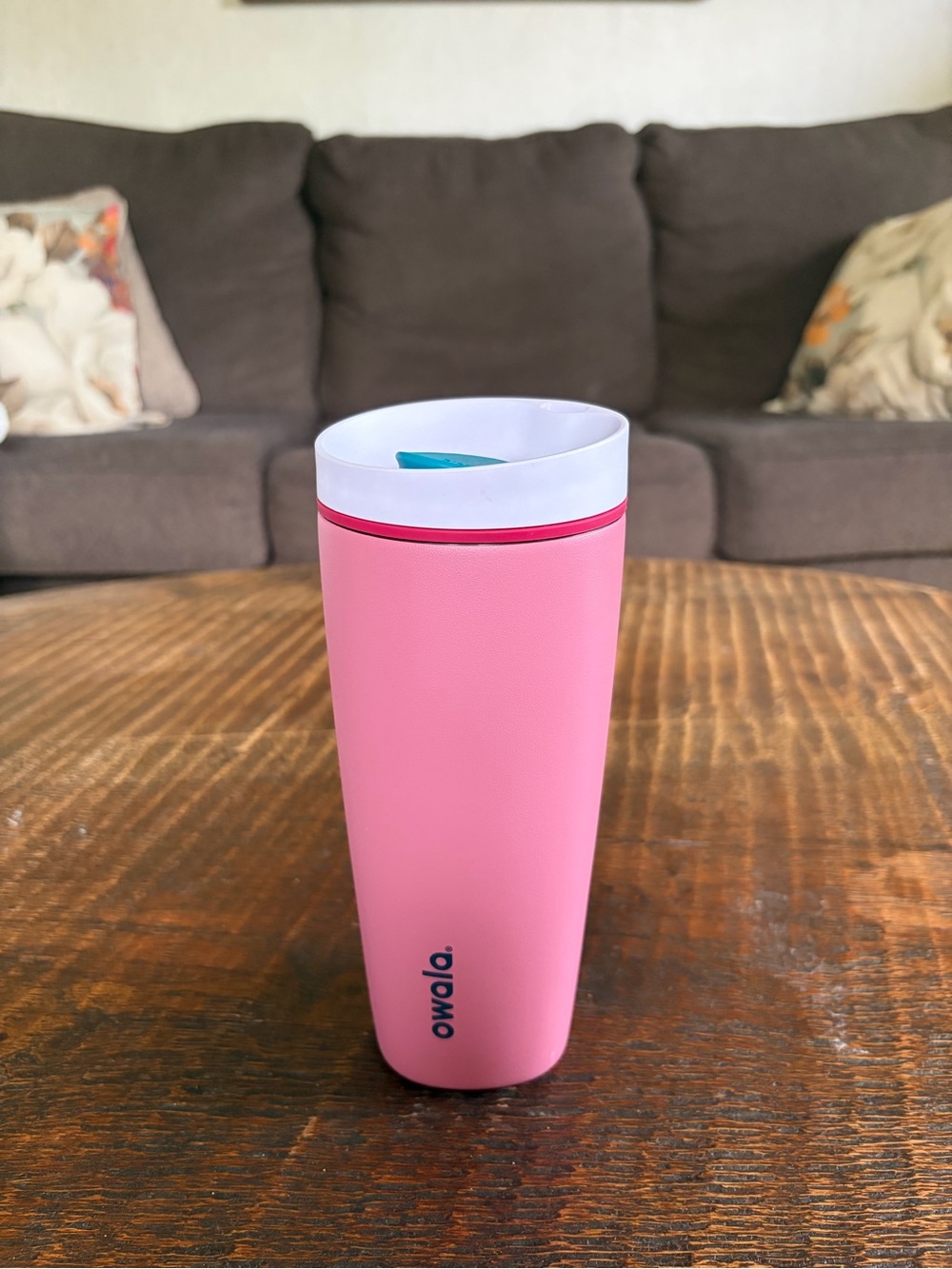 Owalo Pink Insulated Travel Cup with White Lid